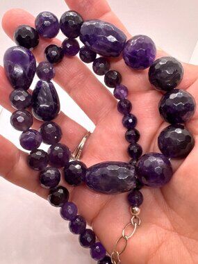 Jay King Amethyst Beaded Necklace Sterling Silver DTR Faceted 22” 96g Timeless